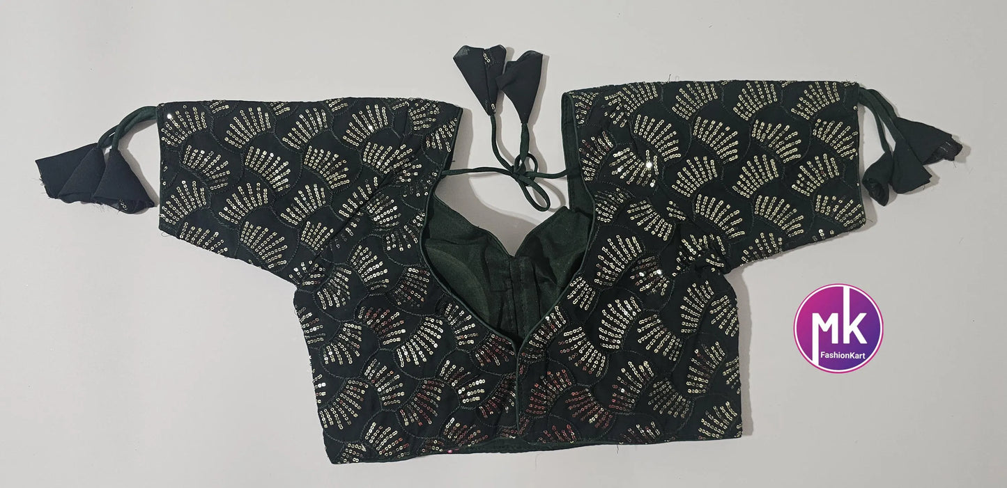 Readymade Sleeveless (Sleeve cloth inside) Saree Blouse/Lehenga Blouse - Georgette Sequence Work Blouses - Size 40" - MK Fashionkart