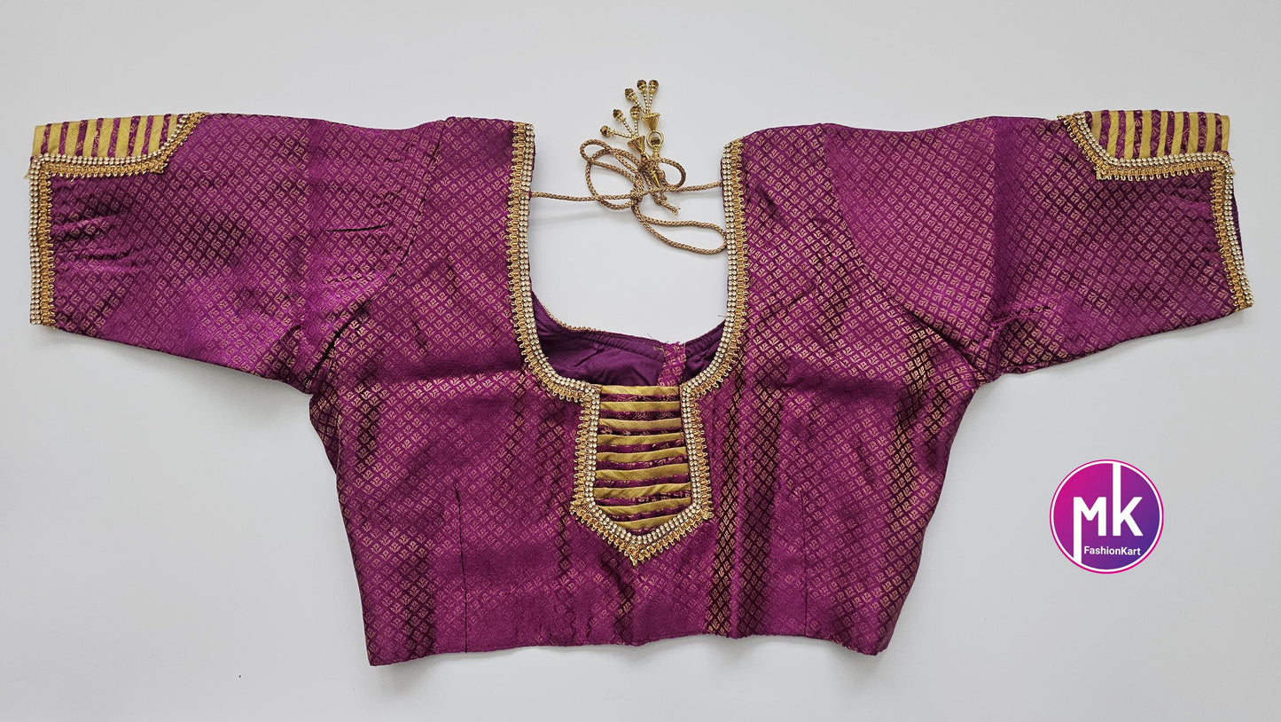 Readymade Saree Blouse - Diamond star Silk base Pattern work Blouses with Jari stone work - Saree/Lehenga blouse - Size 42" - MK Fashionkart