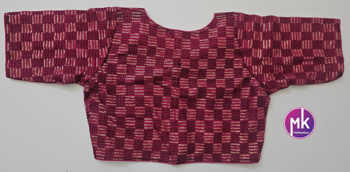Readymade Saree Blouse - Celebrity style Netted Sequence, Embroidery work High Neck Blouse - Saree/Lehenga blouse - Size 36", 40"