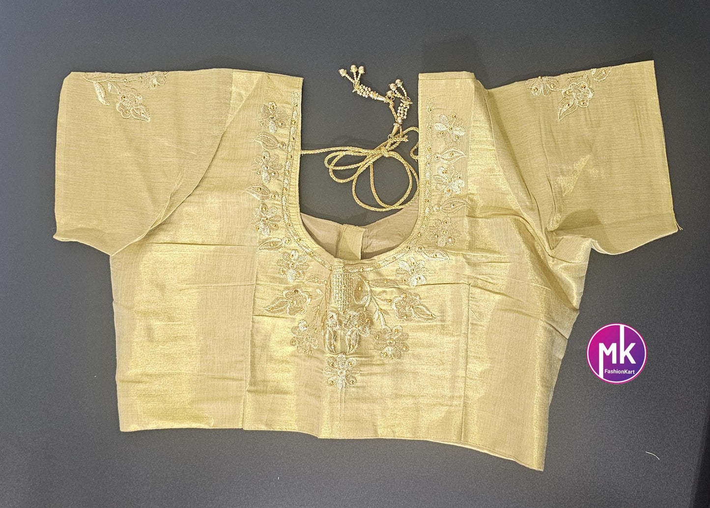 Golden Color Readymade Saree Blouse (BATCH 2) - Silk with Embroidery blouse - Size 44 - Saree/Lehenga Blouse - MK Fashionkart