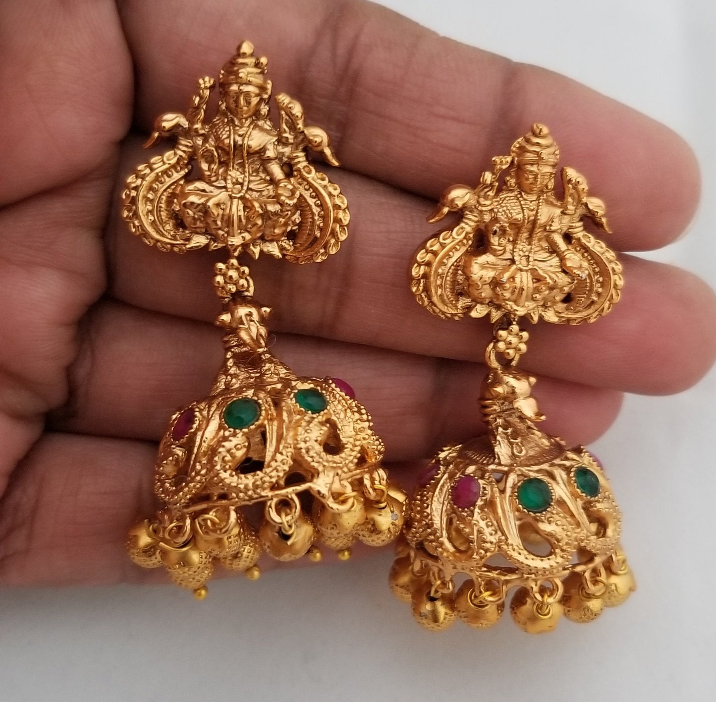 Partywear Antique finish Lakshmi with AD stones Jhumki Jhumka Earrings for Women and Girls - MK Fashionkart - Indian Fashion Jewelry