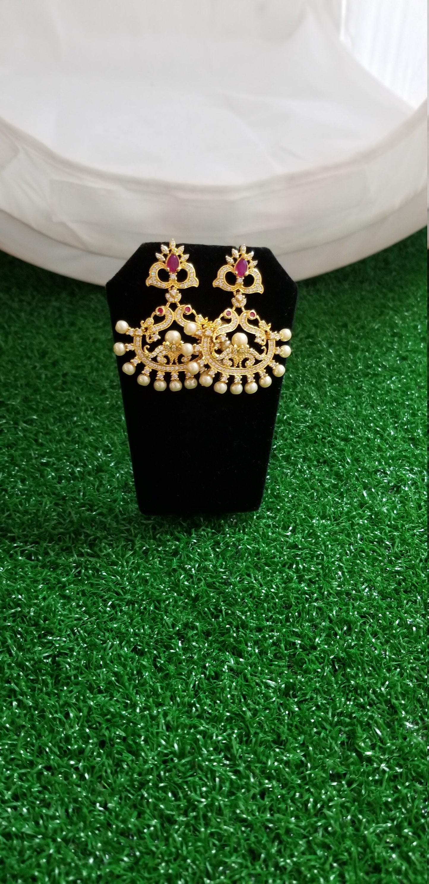 CZ stone Peacock Earrings with pearls Jhumki Jhumka Earrings for Women and Girls - MK Fashionkart - Indian Fashion Jewelry