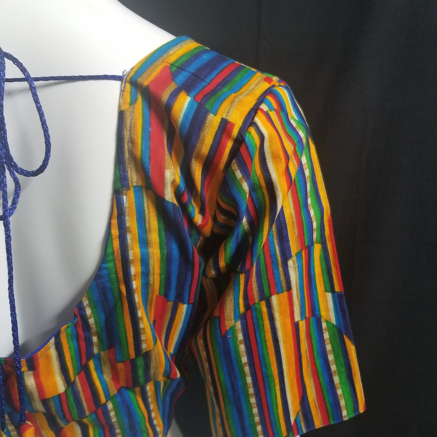 Readymade Saree Blouse - Multi-color lines Blouse - Plus size - Princess cut padded - size 42" (self alter 38" to 46")