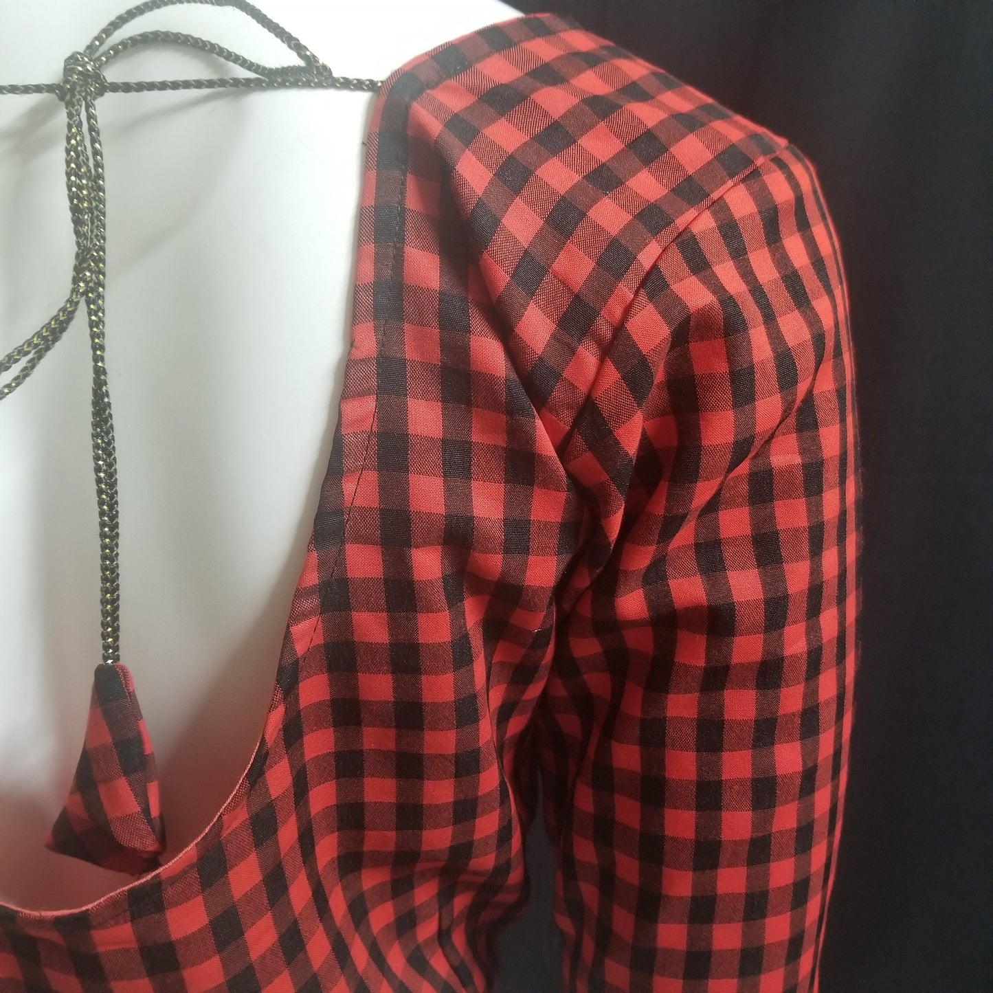 Readymade Saree Blouse - Red with Black checked Blouse - Plus size - Princess cut padded - size 42" (self alter 38" to 46") - MK Fashionkart