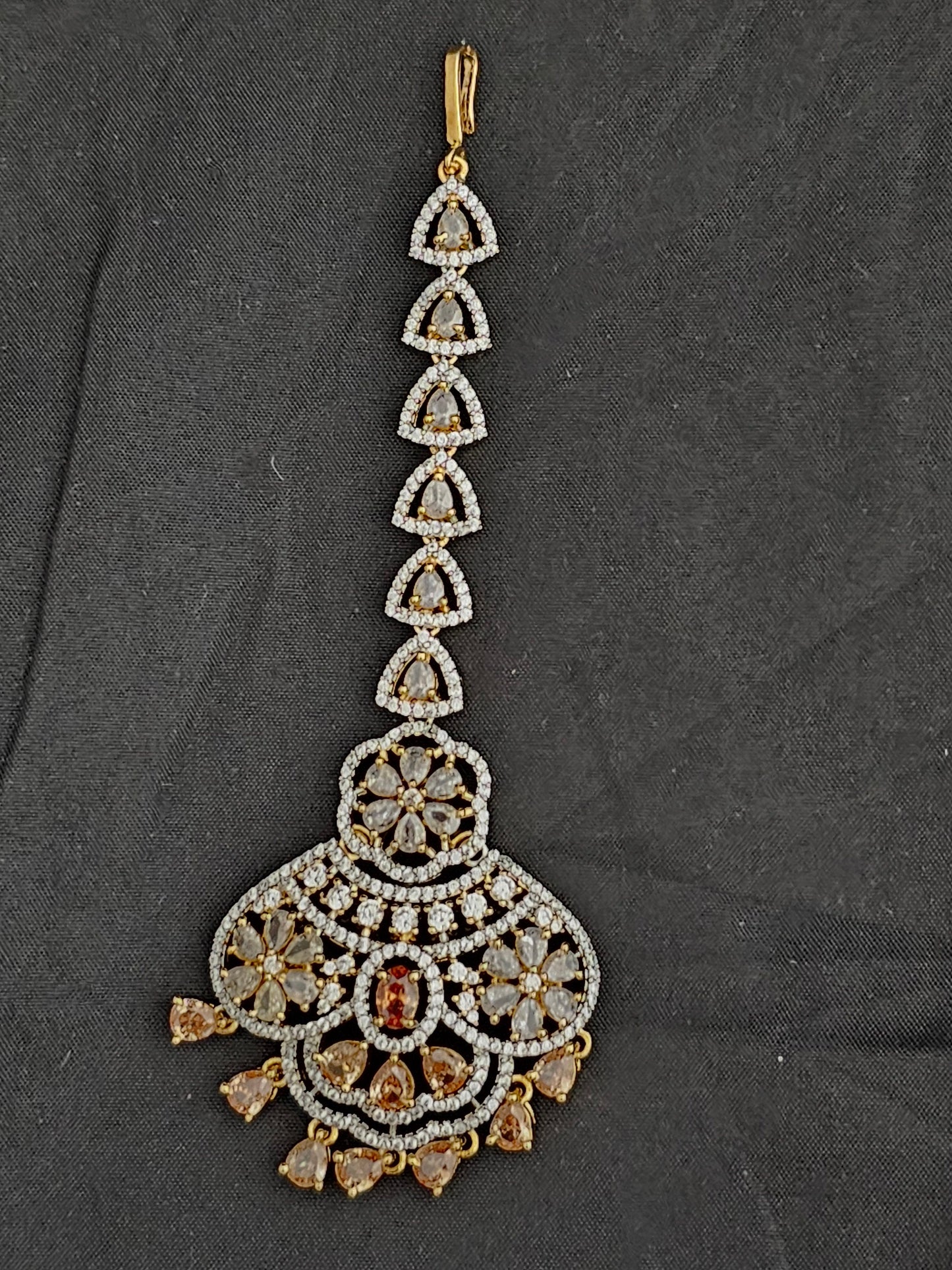 AD stone with Diamond finish with stone hangings Tikka/Nethichutti - MK Fashionkart - Indian Fashion Jewelry