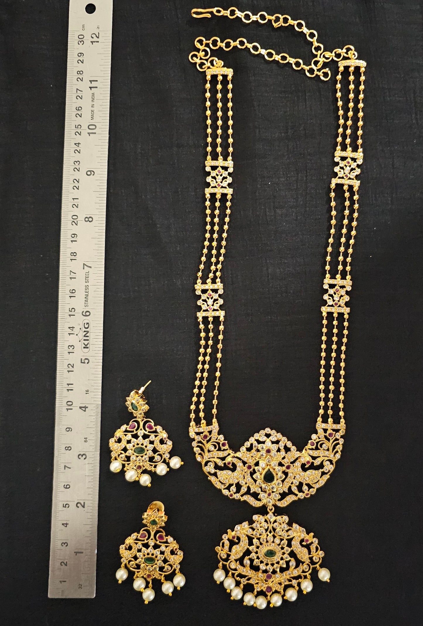 Premium Quality Temple Jewelry Ethnic Jewelry Kemp Jewelry - Three layer Haram - MK Fashionkart - Fashion Jewelry