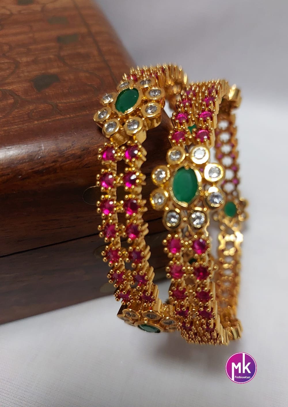 Premium Quality AD Gold finish Stone Bangles - Set of 2 bangles - Size 2.4, 2.6 and 2.8 - Fashion Jewelry - MK Fashionkart