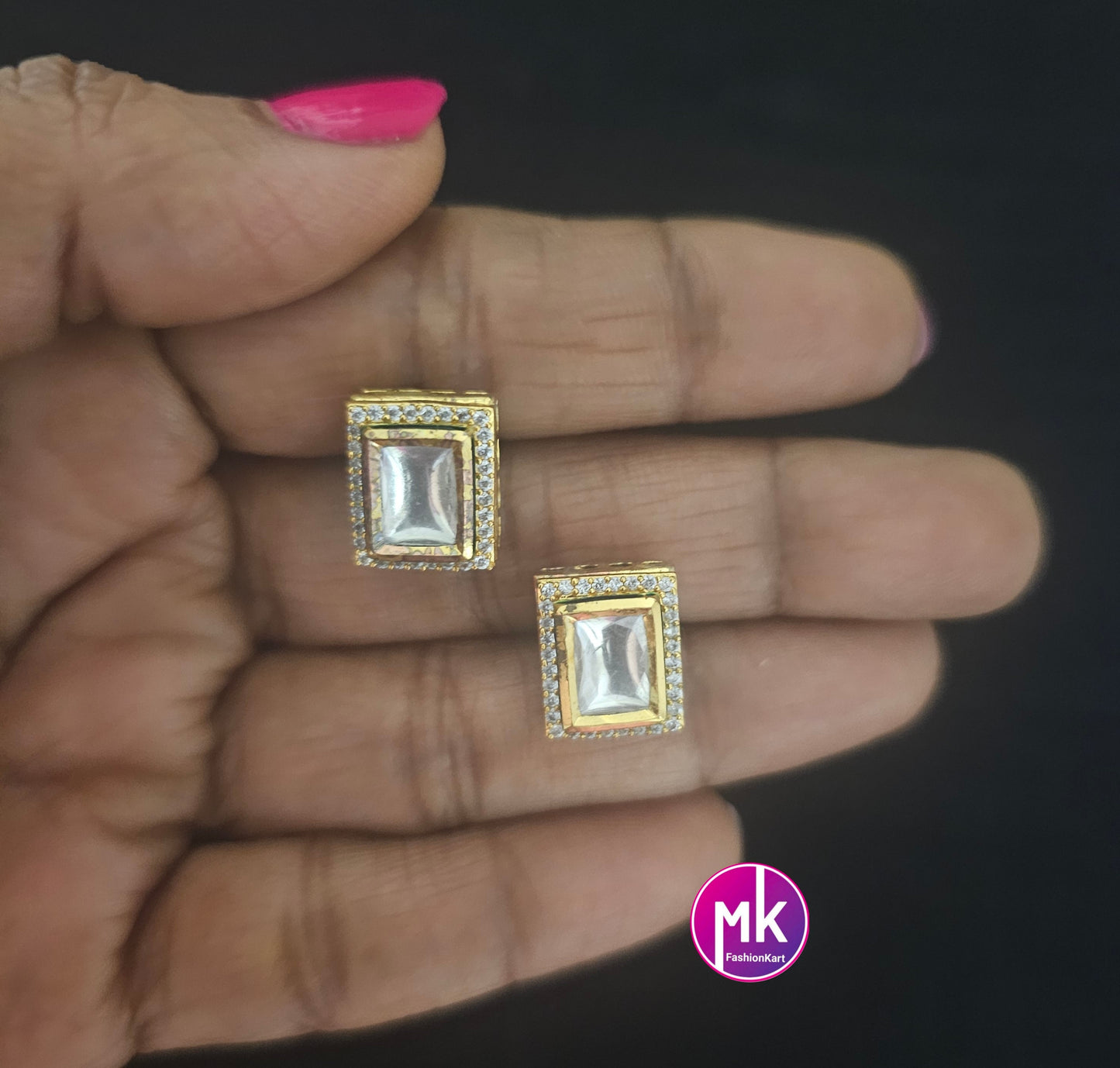 Bollywood Jaipur Kundan Polki with cubic Ziconia Gold plated Studs - Wedding Studs - Bridal Studs - Gold stone Studs - MK Fashionkart