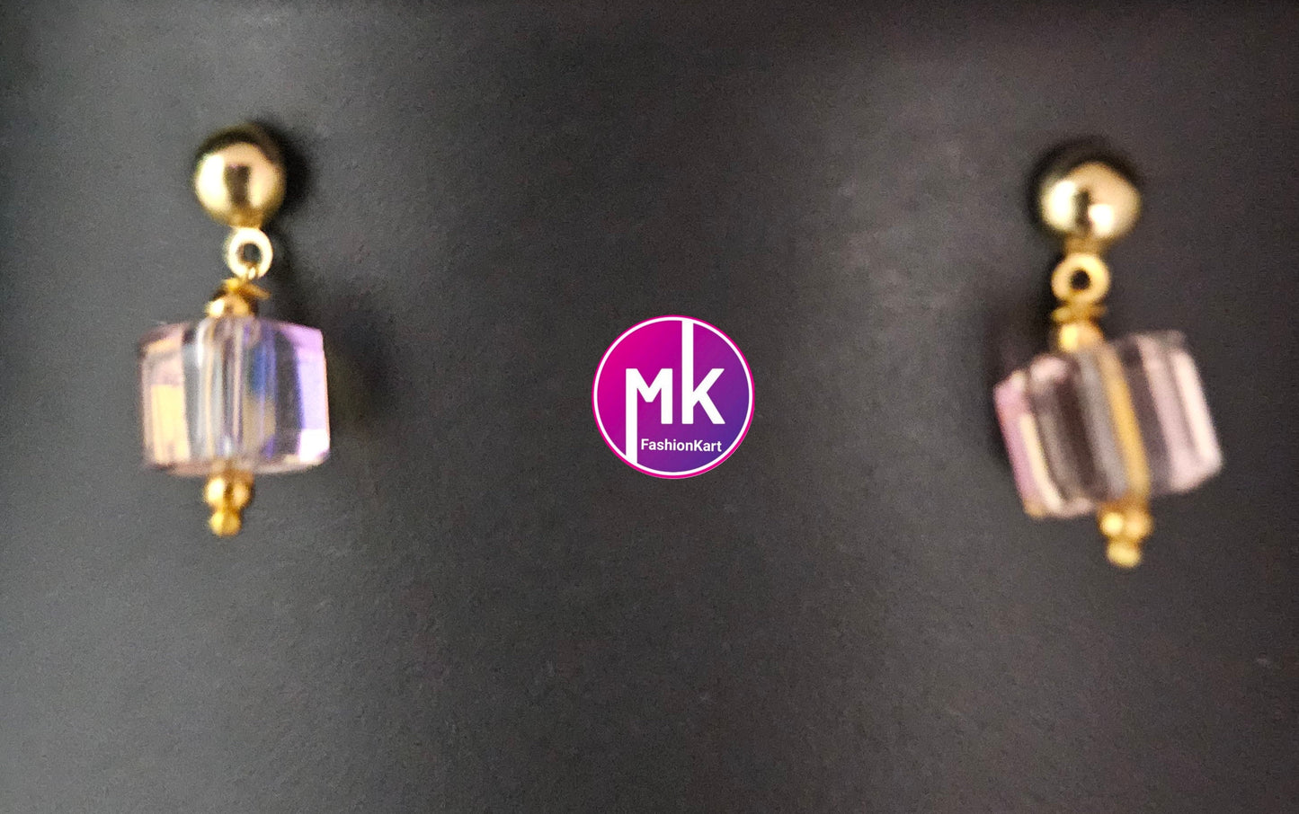 Western Style Square Multi-color Crystal long chain with cute Earrings - Adult cum Teen Chain - Fashion Jewelry - MK Fashionkart