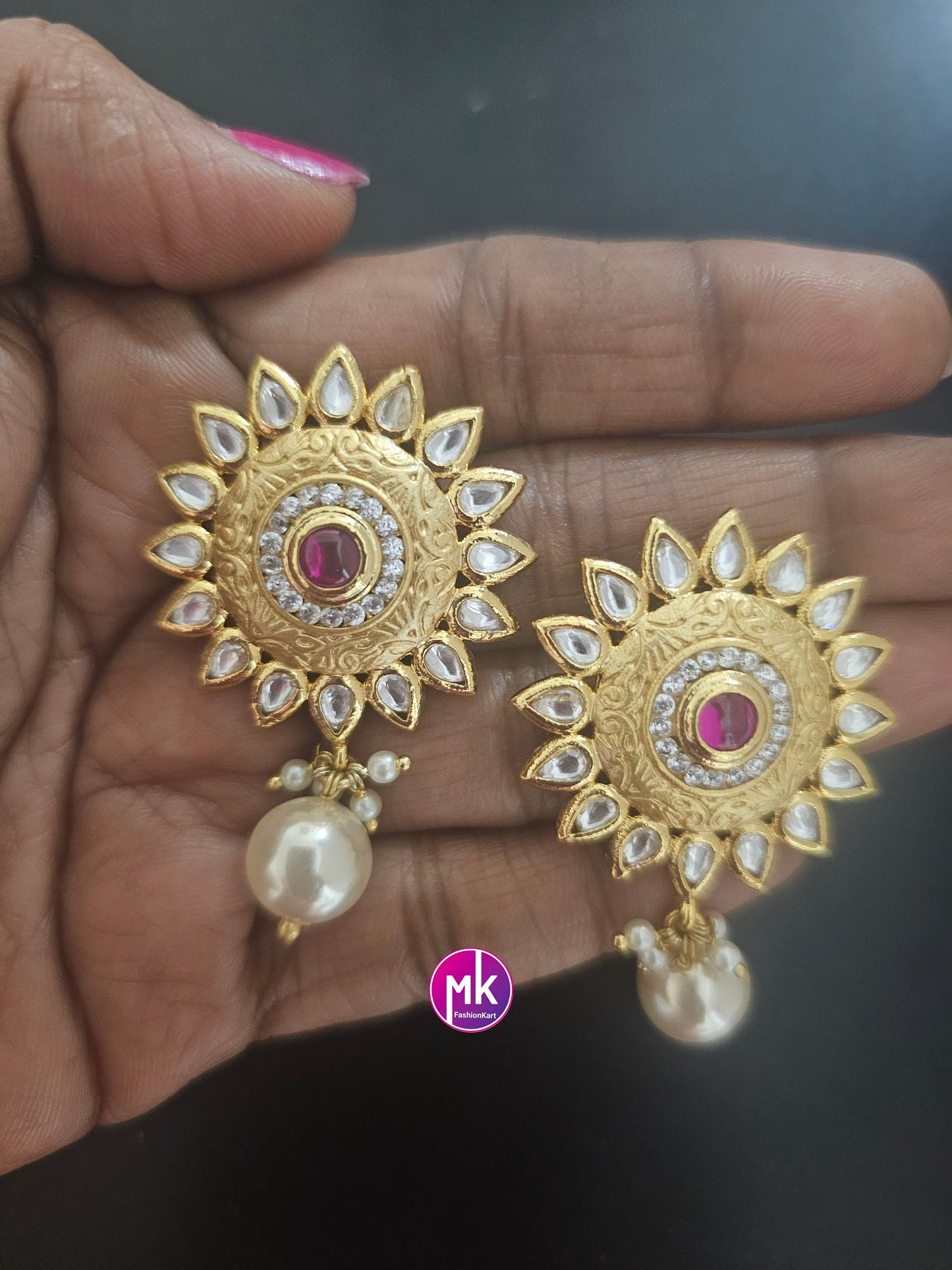 Bollywood Jaipur Kundan Polki with Ruby stone Gold plated Studs - Sabayasachi type Earring - Wedding Studs - Bridal Studs - Gold stone Studs