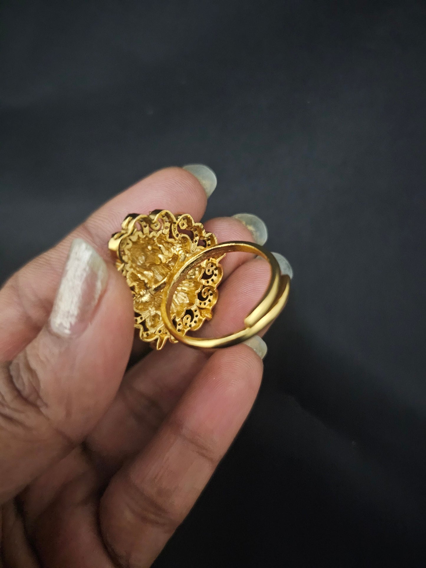 Premium Quality Lakshmi Antique finish AD stones Finger Ring (Adjustable)/Bollywood Ring - MK Fashionkart - Indian Fashion Jewelry
