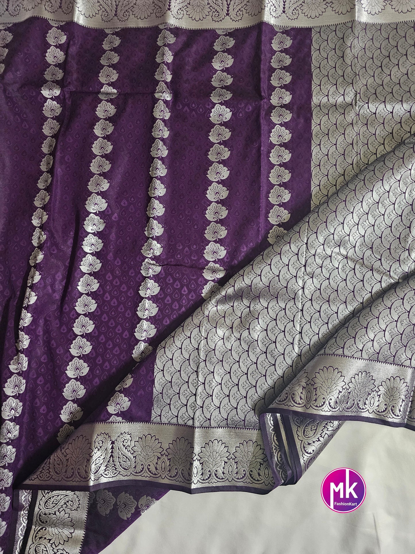 Fancy Soft Silk Bhutta Embossed Saree with Rich Pallu - Easy to Drape like soft silk saree - Saree with running blouse - MK Fashionkart