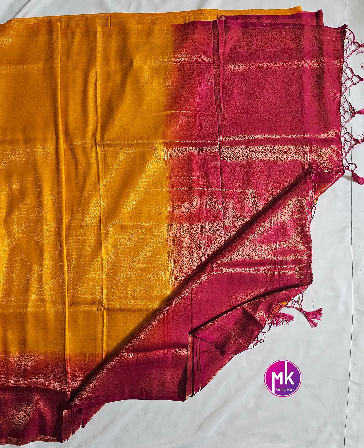 Kubera Copper Soft Silk Saree with running blouse - Saree with running blouse (unstitched) - Easy to drape - Soft Texture - MK Fashionkart
