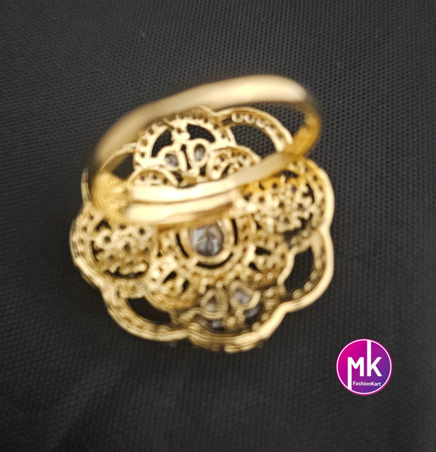 Flower design Gold premium quality AD/CZ stones Finger Ring (Adjustable)/Bollywood Ring - MK Fashionkart
