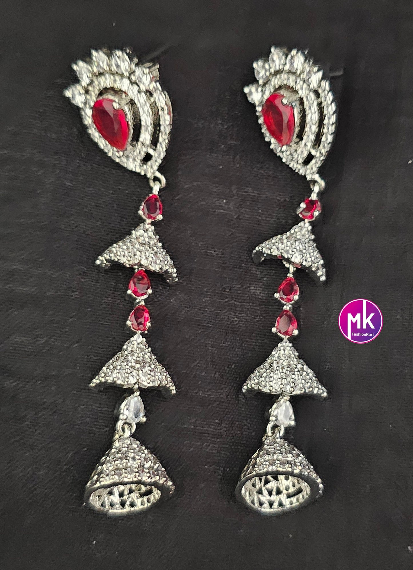 Silver finish premium polish AD stones long dangling Earrings - MK Fashionkart - Fashion Jewelry