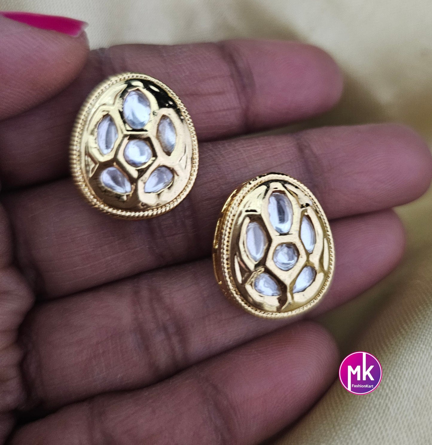 Bollywood Jaipur Kundan with back Meenakari work Gold plated Studs - Wedding Studs - Bridal Studs - Gold stone Studs - MK Fashionkart