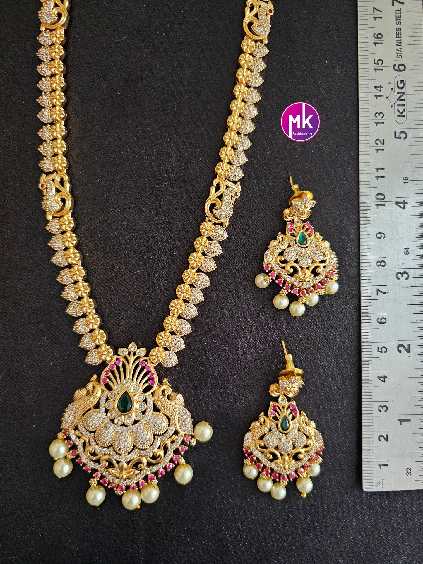Premium quality AD/CZ stone Haram with cute Earrings - Gold Jewelry Replica Haram - Stone Jewelry - MK Fashionkart