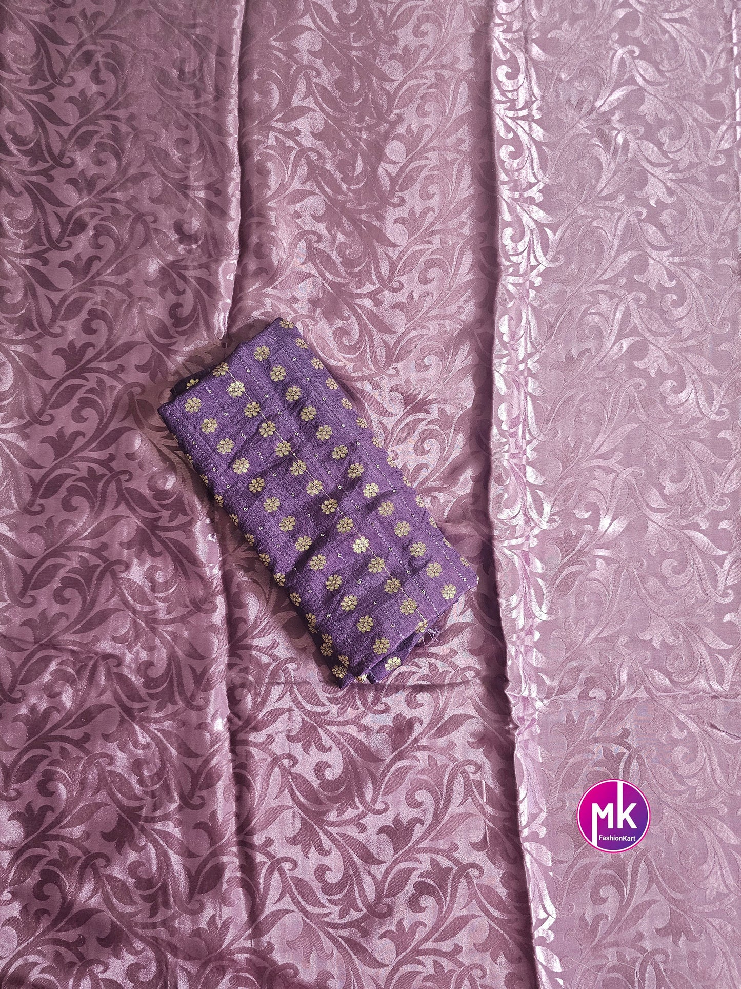 Bollywood soft satin silk self weaving with beautiful tussle saree with blouse piece (unstitched) - Lavender Saree - MK Fashionkart