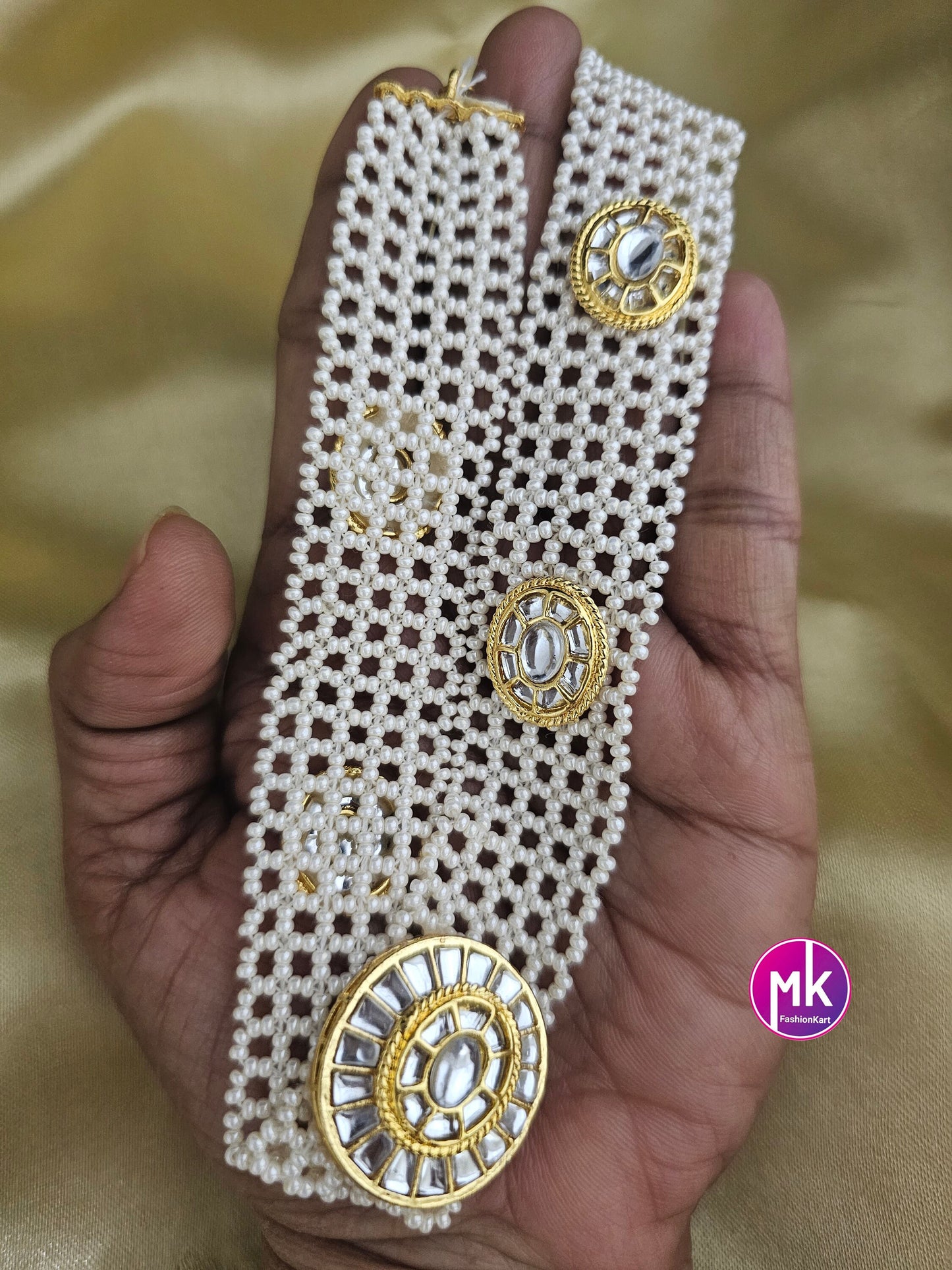Bollywood style Gold plated Indian Sheesh phool Kundan chain Head Tiara Jewelry set - Head Band - Bridal Matha Patti - MK Fashionkart