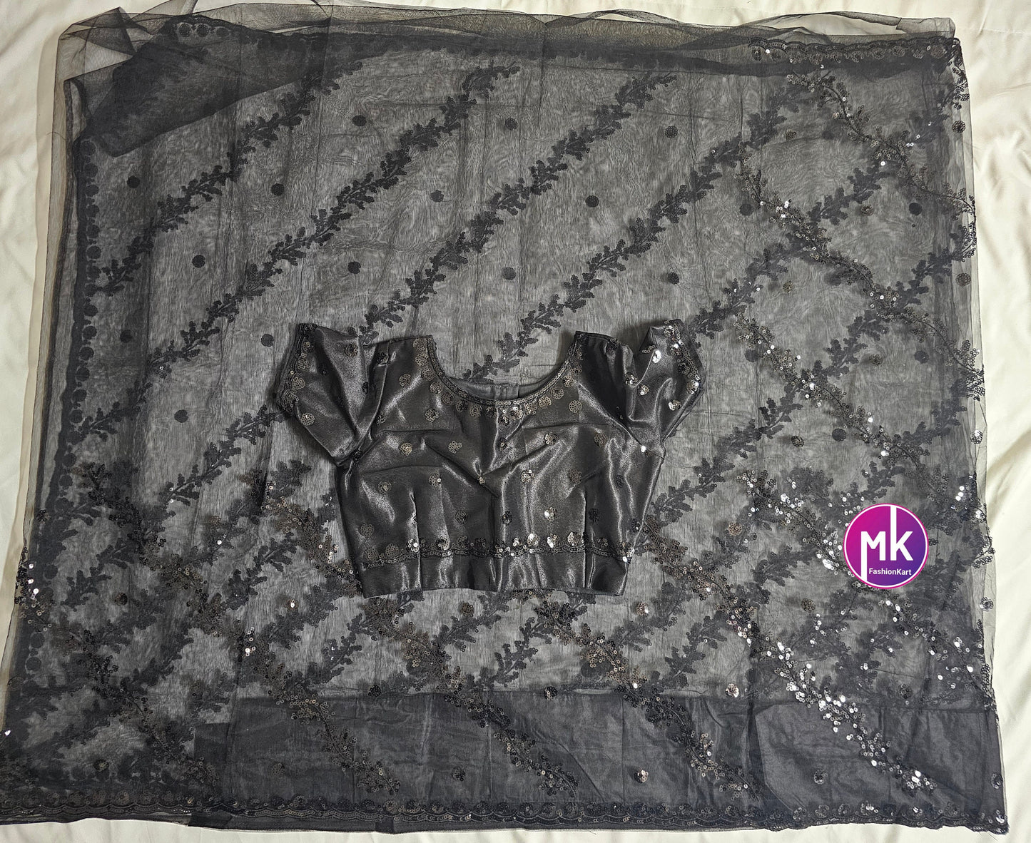 Bollywood Heavy quality butterfly net with beautiful sequence embroidery C-pallu work saree with boutique stitched blouse - MK Fashionkart