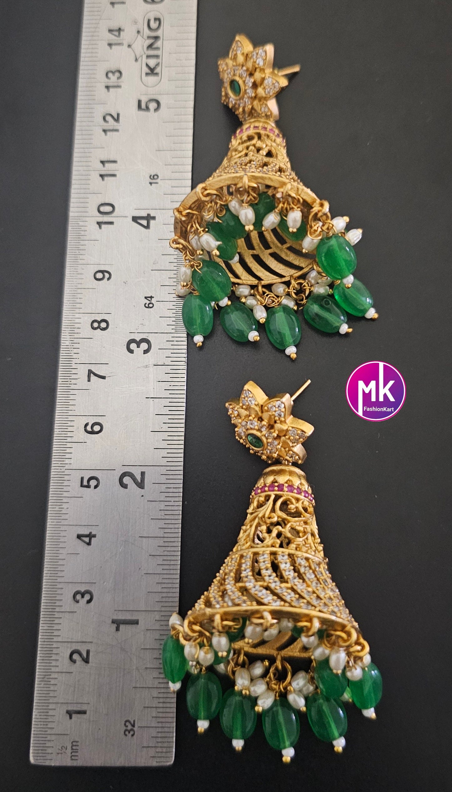 Premium Quality premium polish matte finish Big Jhumka with precious bead hangings - MK Fashionkart - Fashion Jewelry