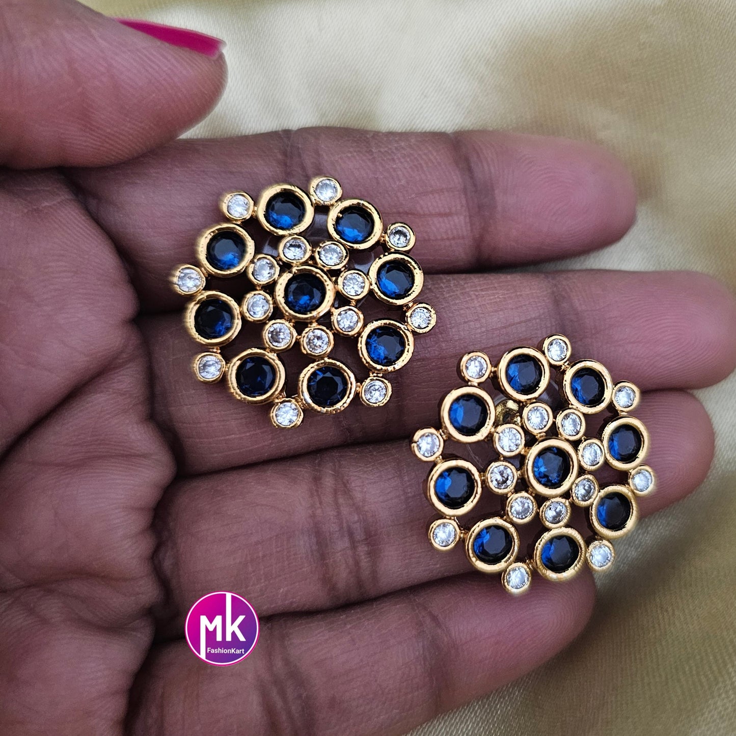Matte Gold finish AD stone big Earrings - Traditional and Trendy Earrings - Partywear Earrings - MK Fashionkart - Fashion Jewelry