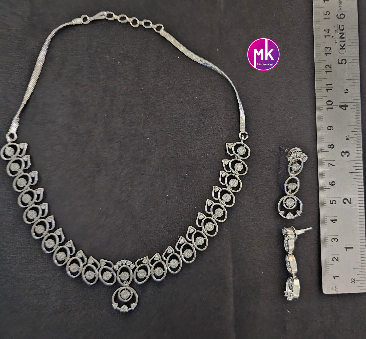 Silver finish Cubic Zirconia stone Necklace with cute Earrings - Adult cum Teen Necklace - Fashion Jewelry - MK Fashionkart