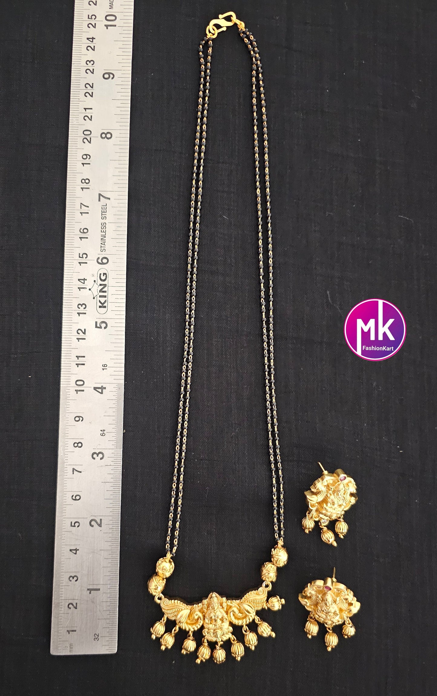 Lakshmi design premium quality Matte Gold finish Nagas design Mangalsutra Chain with matching Earrings - MK Fashionkart - Fashion Jewelry