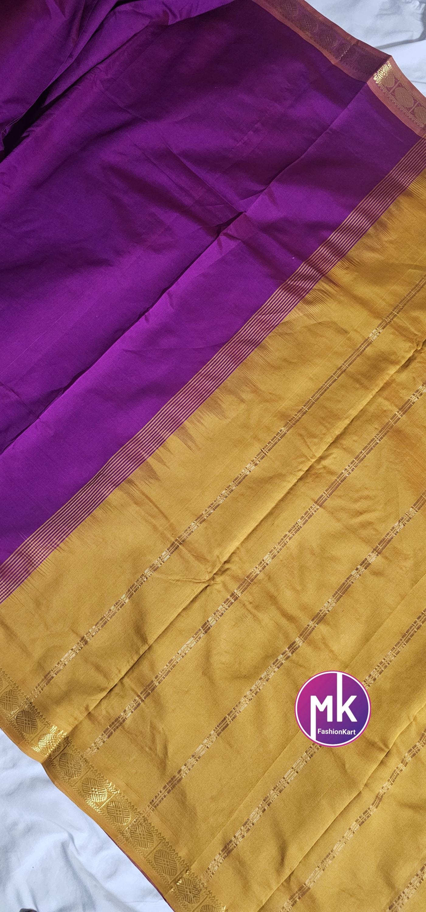 Traditional Madisar 10 yards Saree (9 Yard Saree 1m blouse) - Dark Pink w Mustard color Saree - Semi Silk Cotton Saree with Running Blouse