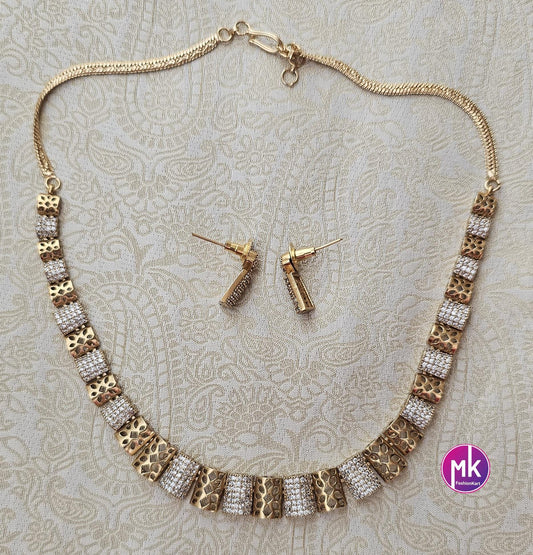 American Diamond Celebrity Style Premium polish Gold finish Necklace with matching Earrings - MK Fashionkart - Fashion Jewelry