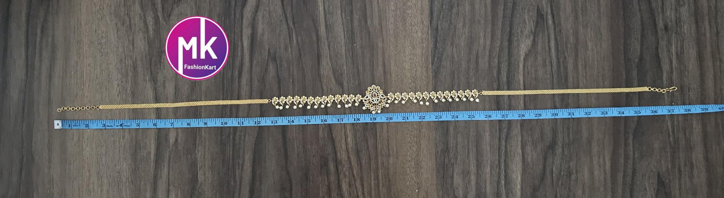 Flower Design AD Stone Premium Quality Hip Belt with pearl hangings - MK Fashionkart -Fashion Jewelry - Indian Jewelry