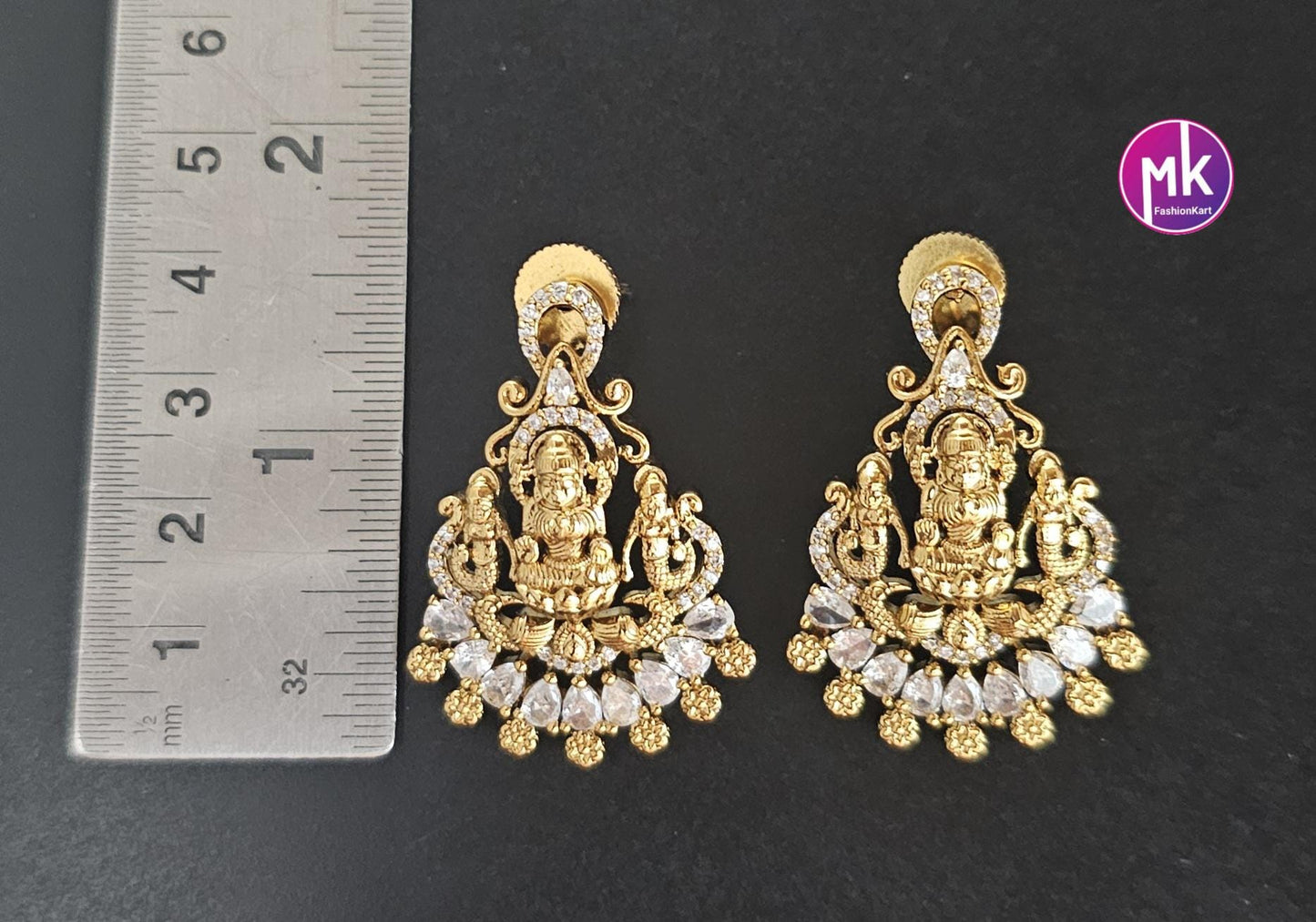 Lakshmi Premium Quality matte gold finish AD stones Earrings - Gold Jewelry Replica - MK Fashionkart - Fashion Jewelry