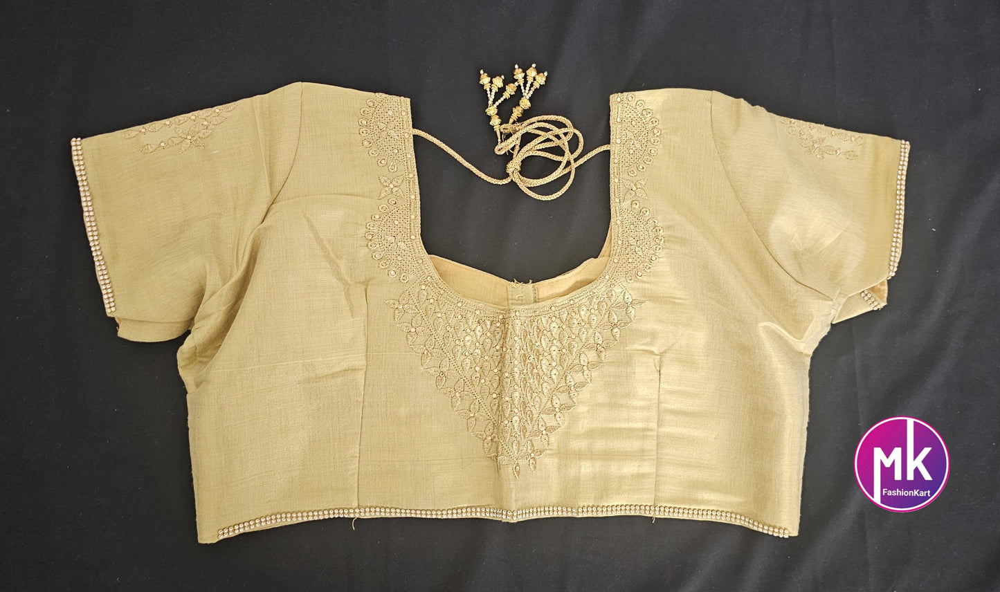 Golden Color Readymade Saree Blouse - Silk with Embroidery blouse - Size 42 - Saree/Lehenga Blouse - MK Fashionkart
