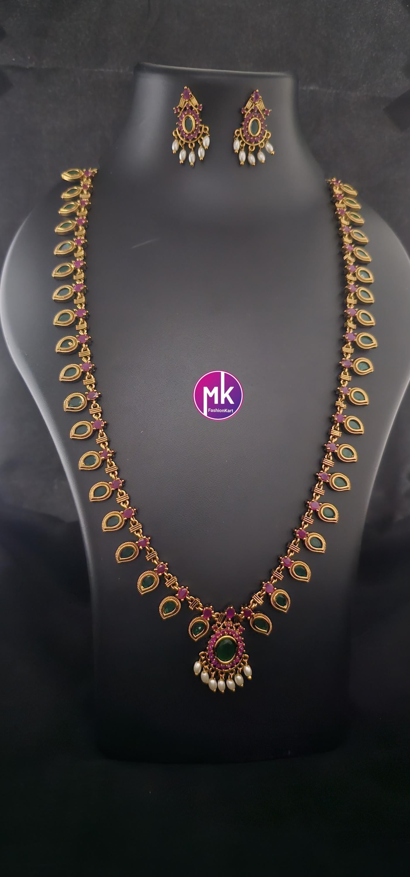 Matte finish Traditional Kerala style Mango Haram w matching Beautiful Earrings - Adult cum Teen Haram - MK Fashionkart - Fashion Jewelry