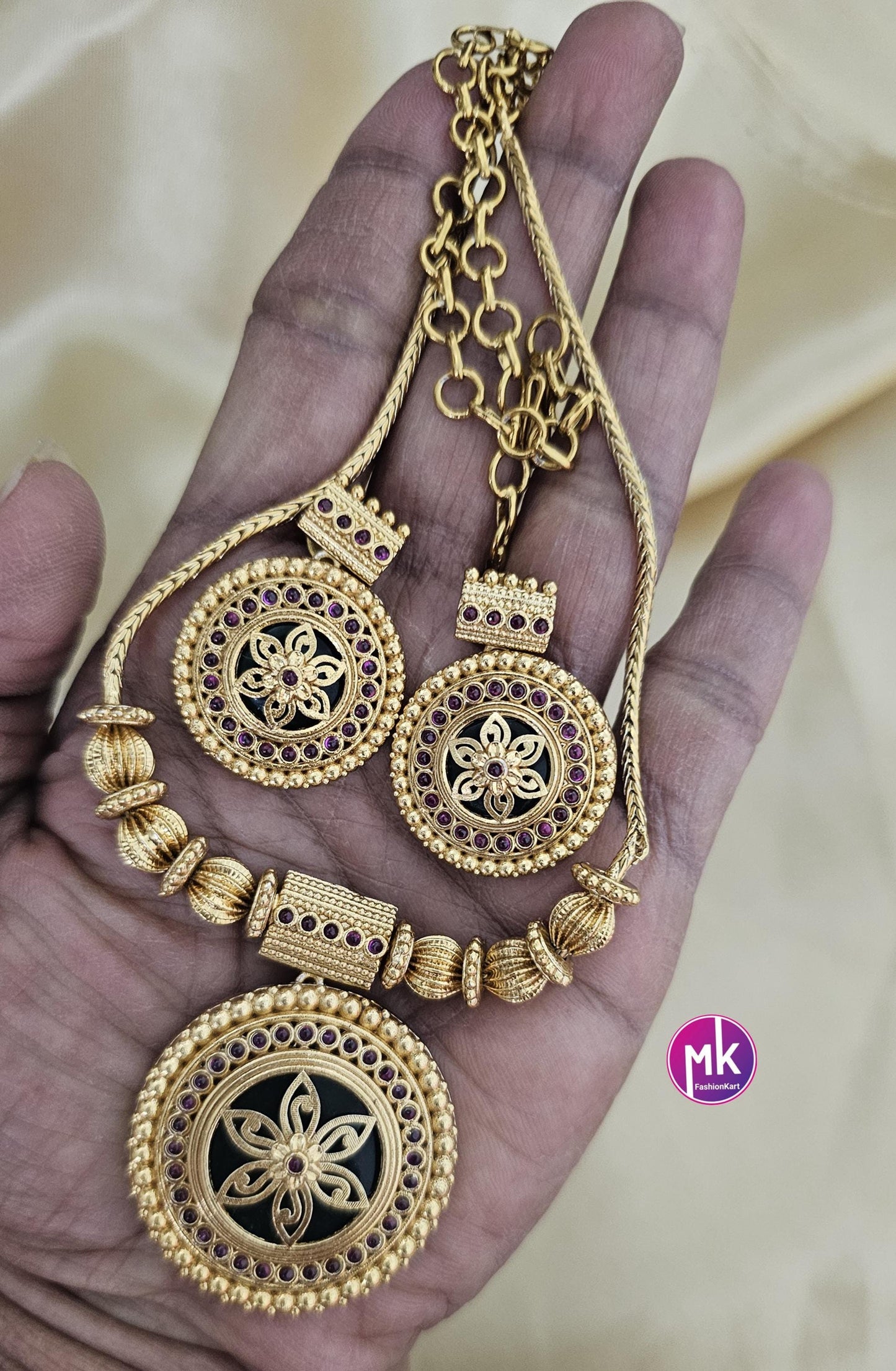 Flower Design premium quality matte finish necklace with matching big Earrings - Fashion Jewelry - MK Fashionkart