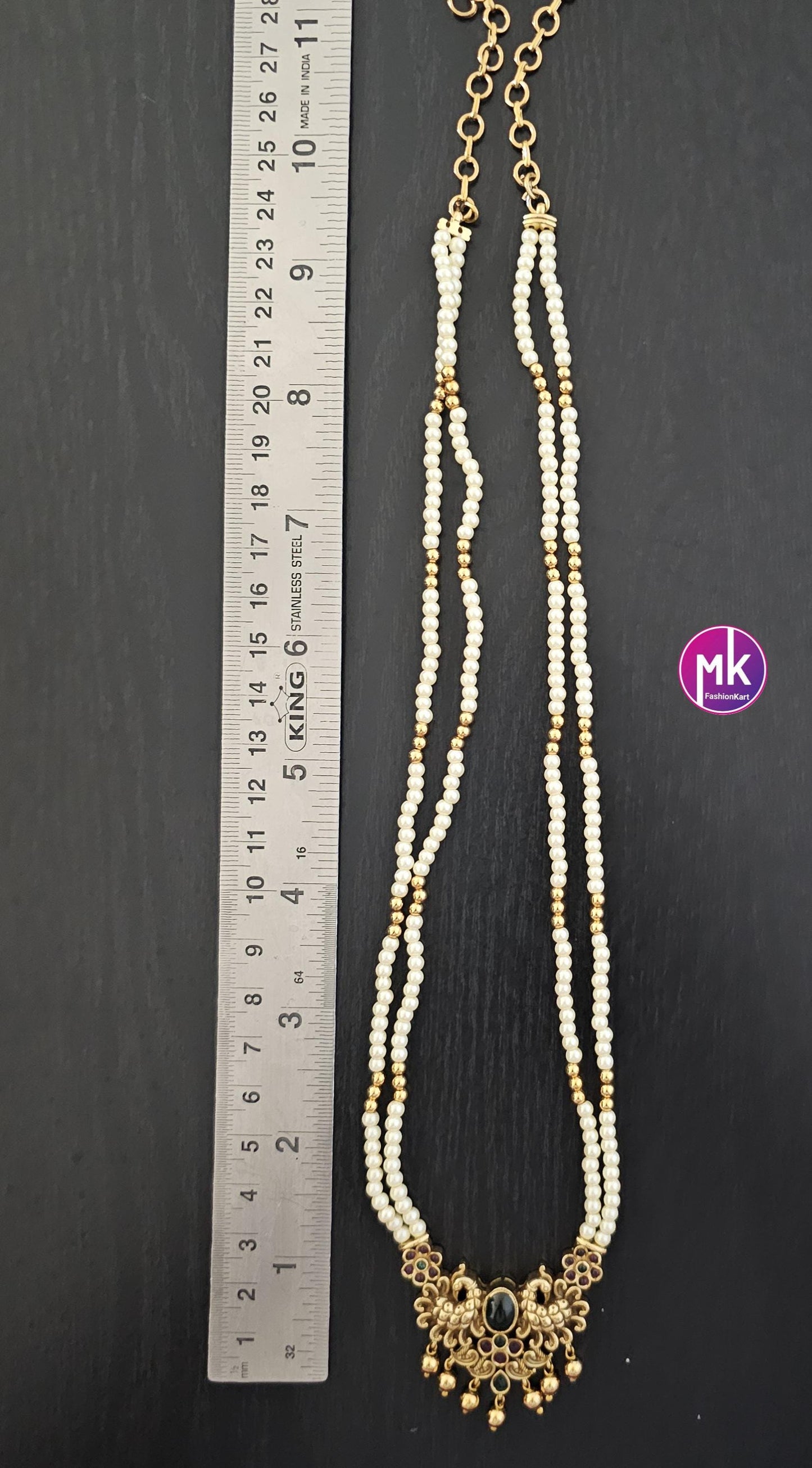 Peacock Matte gold finish Pendent with long Mala with cute Earrings - Fashion Jewelry - MK Fashionkart