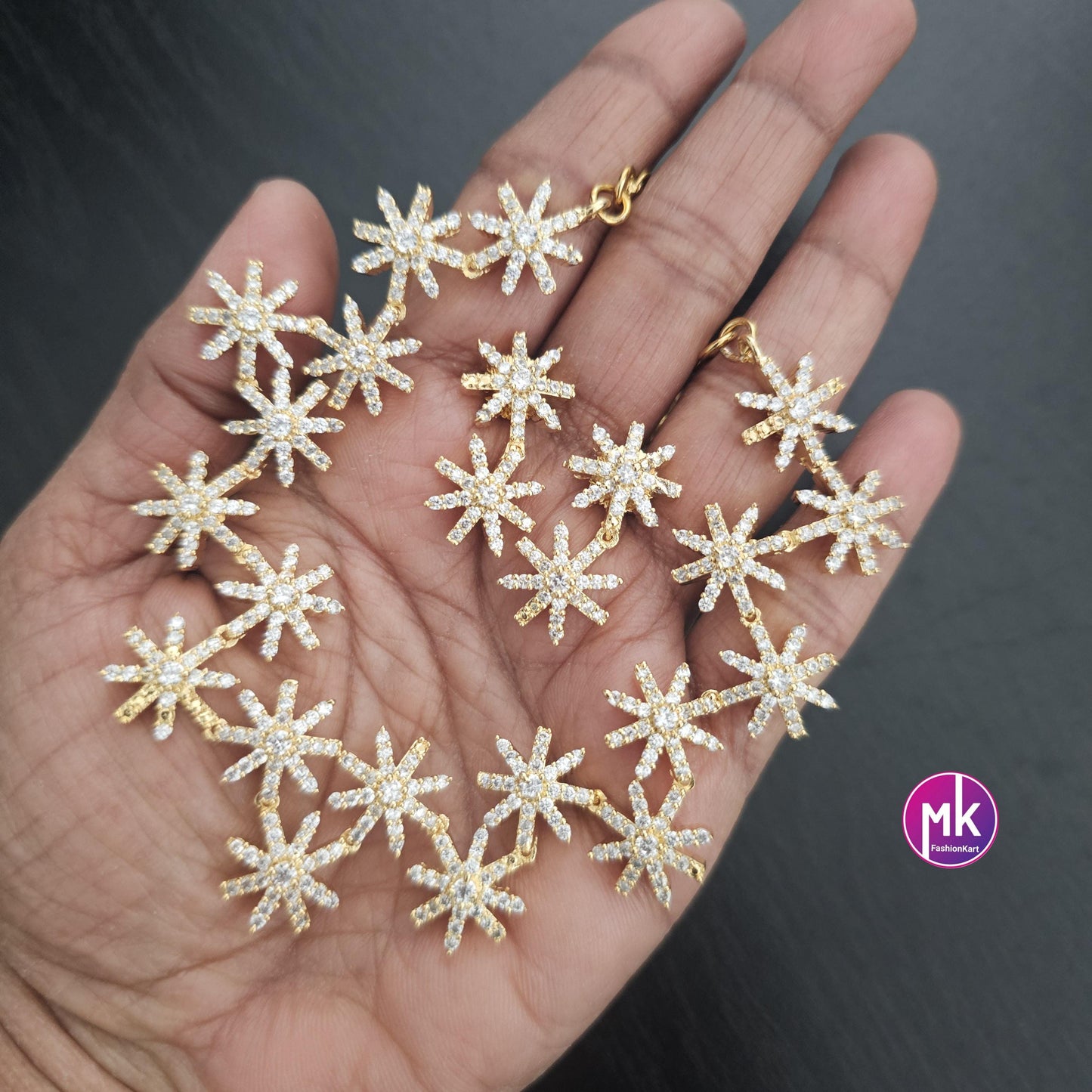Premium star design Gold finish AD stone necklace with matching Earrings - Adult cum Teen Necklace - Mk Fashionkart
