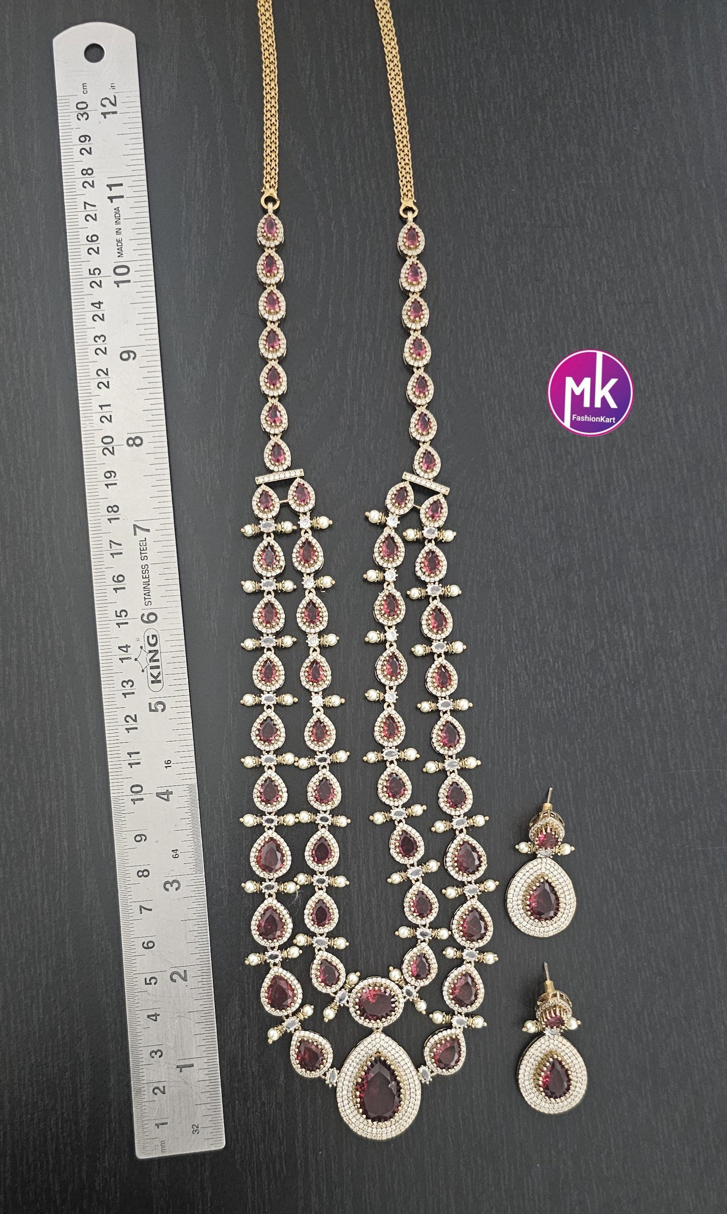 Celebrity style Bridal Victorian Ruby Combo set - Premium quality Victorian Polish Combo AD/CZ stone Bridal Combo set - MK Fashionkart