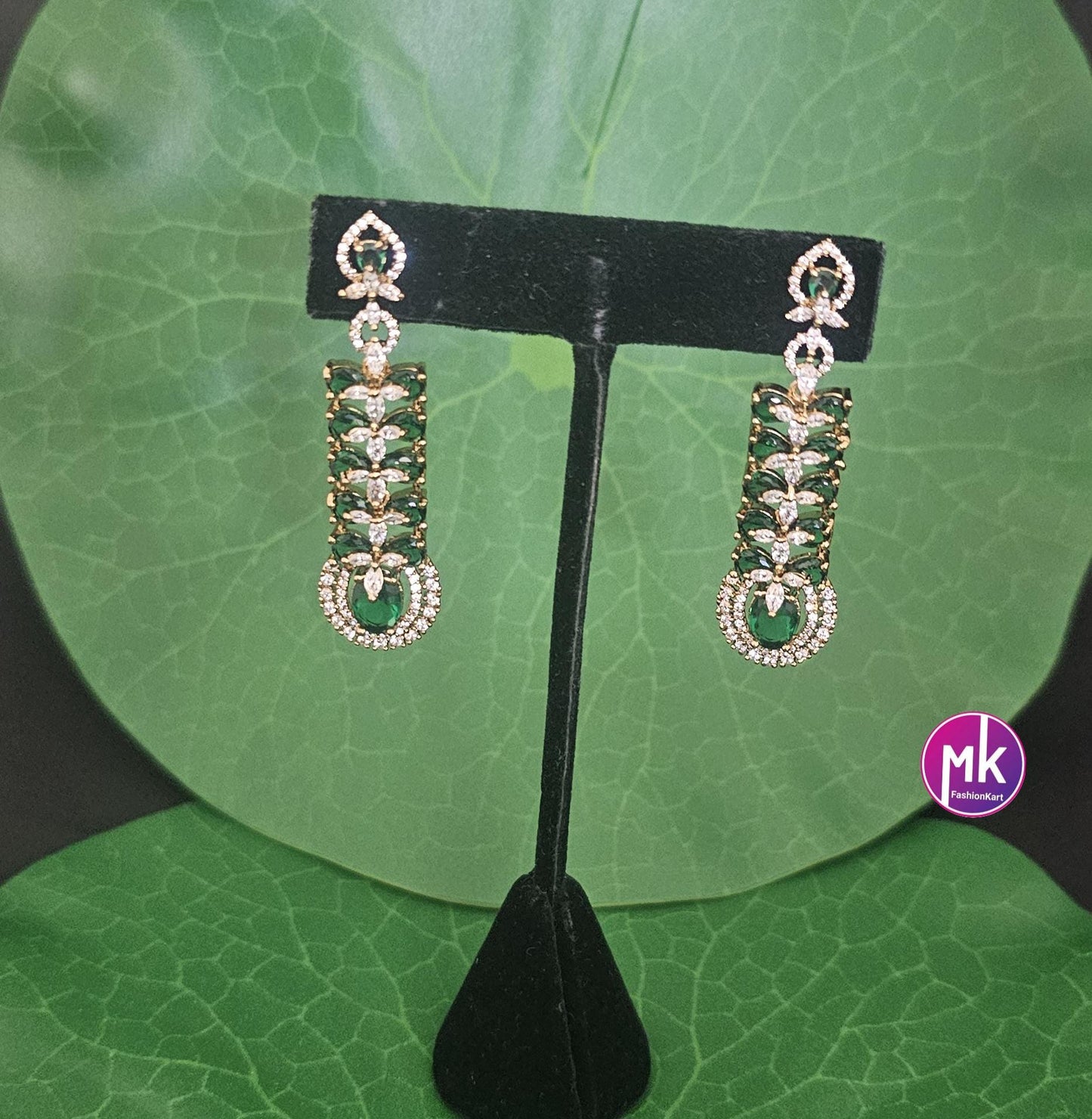 Latest trend Flower Design Gold finish CZ/AD stone Earrings Long Earrings - Partywear Earrings - MK Fashionkart - Fashion Jewelry