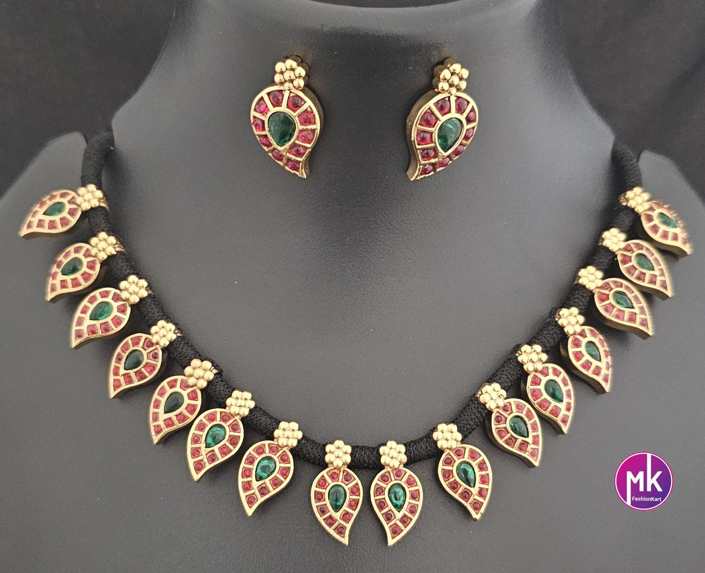 Premium quality Mango Design AD Stone Thread Necklace cum Choker with matching Earrings - Fashion Jewelry - MK Fashionkart