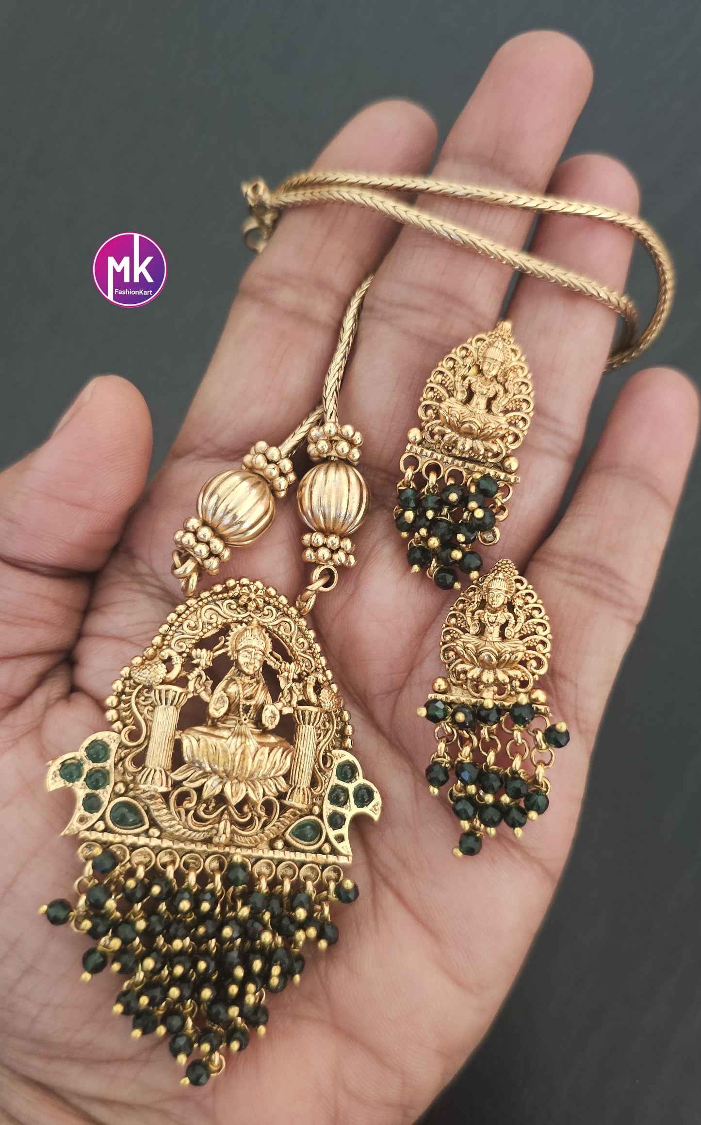 Maha Lakshmi design premium quality matte finish necklace with matching Earrings - Fashion Jewelry - MK Fashionkart