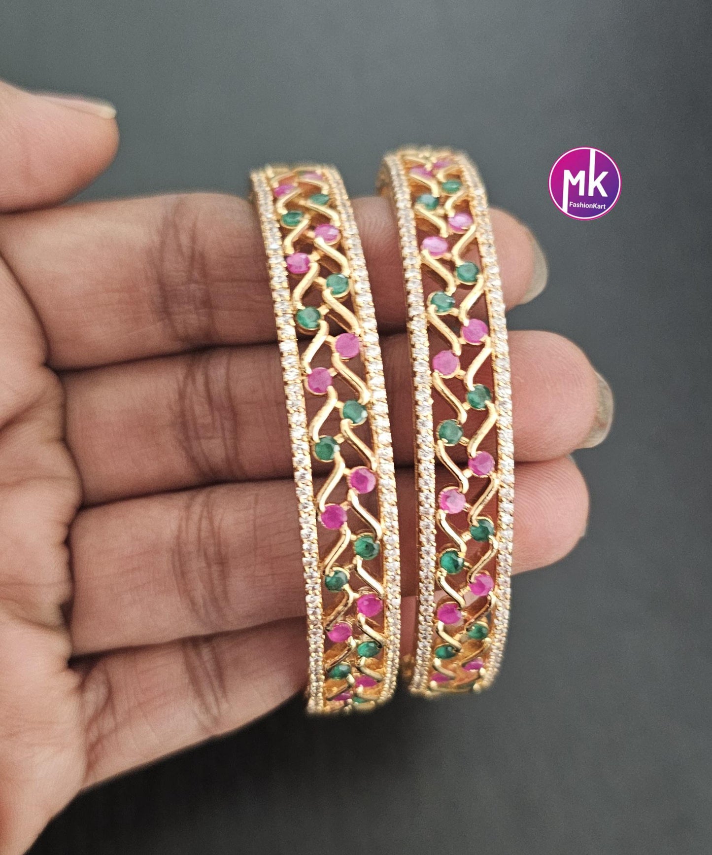 Premium Quality AD Gold finish Stone Bangles - Set of 2 bangles - Size 2.6 and 2.8 - Fashion Jewelry - MK Fashionkart