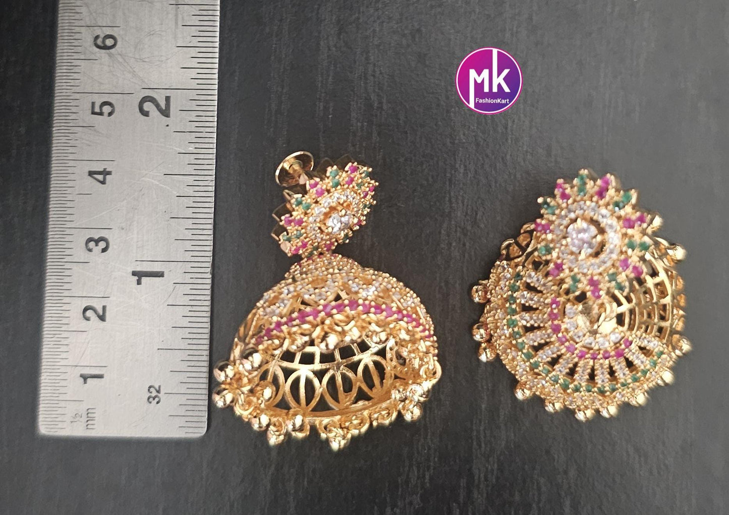 Premium Quality Flower Design Gold finish big Jhumka with CZ/AD Stones - Wedding Jhumka - Bridal Jhumka - MK Fashionkart - Fashion Jewelry