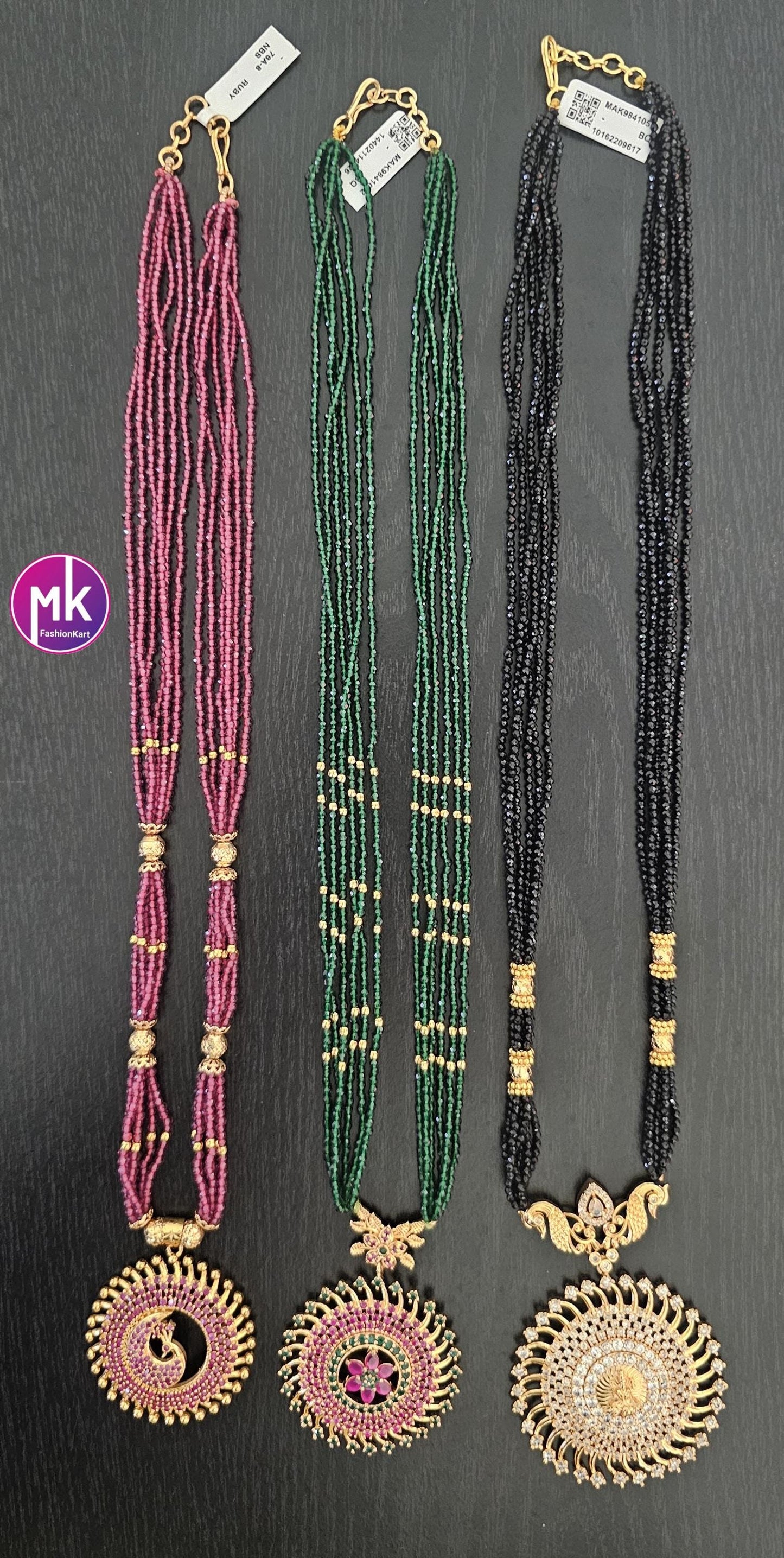 Multi-Layer Crystals beads Mala with Pendent - Long mala - Bead Necklace - MK Fashionkart