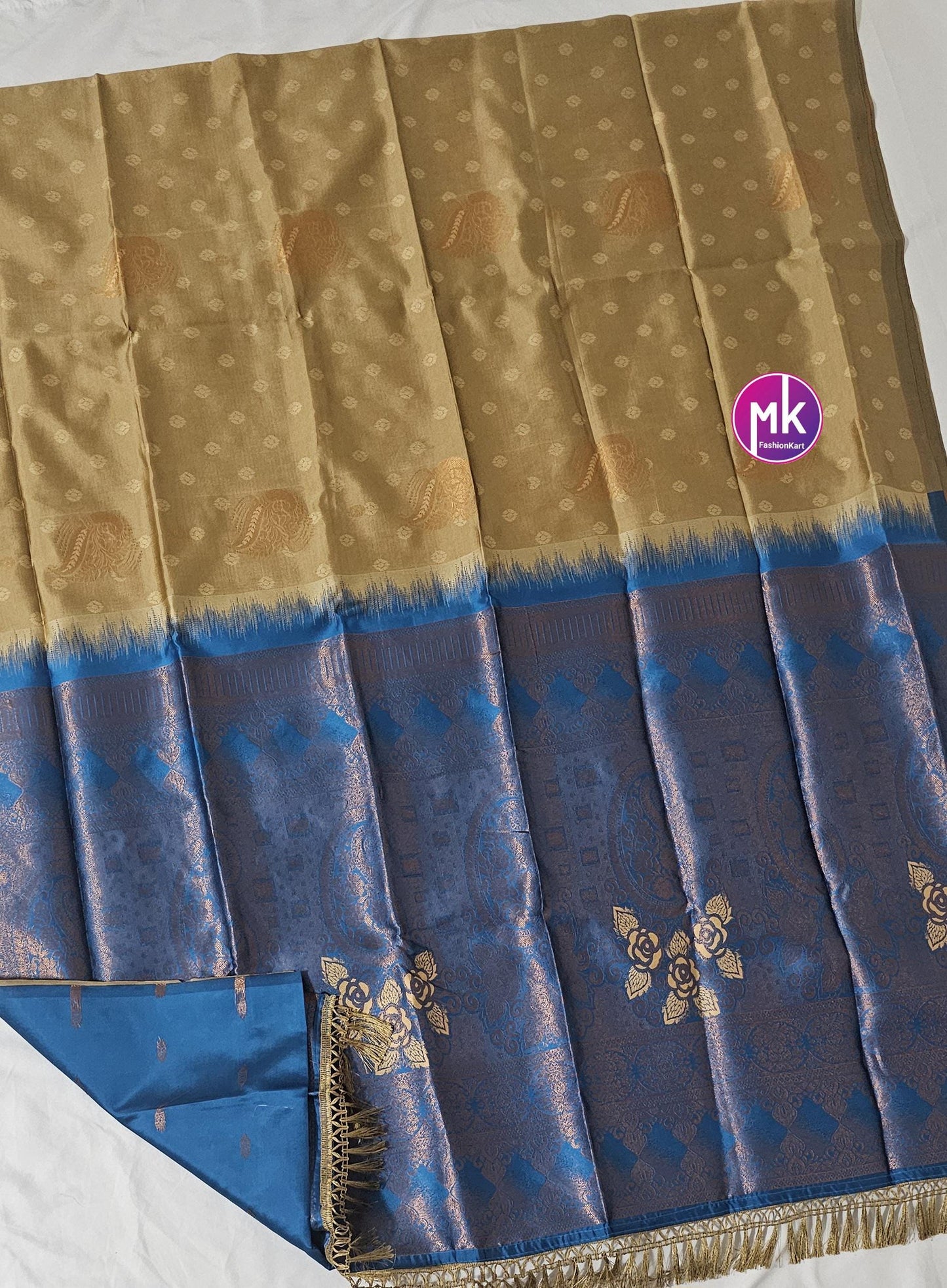 Soft Silk Fancy Saree - Exclusive soft silk kanchipuram designs - Saree w running blouse - Vibrant Color Combination Sarees - MK Fashionkart