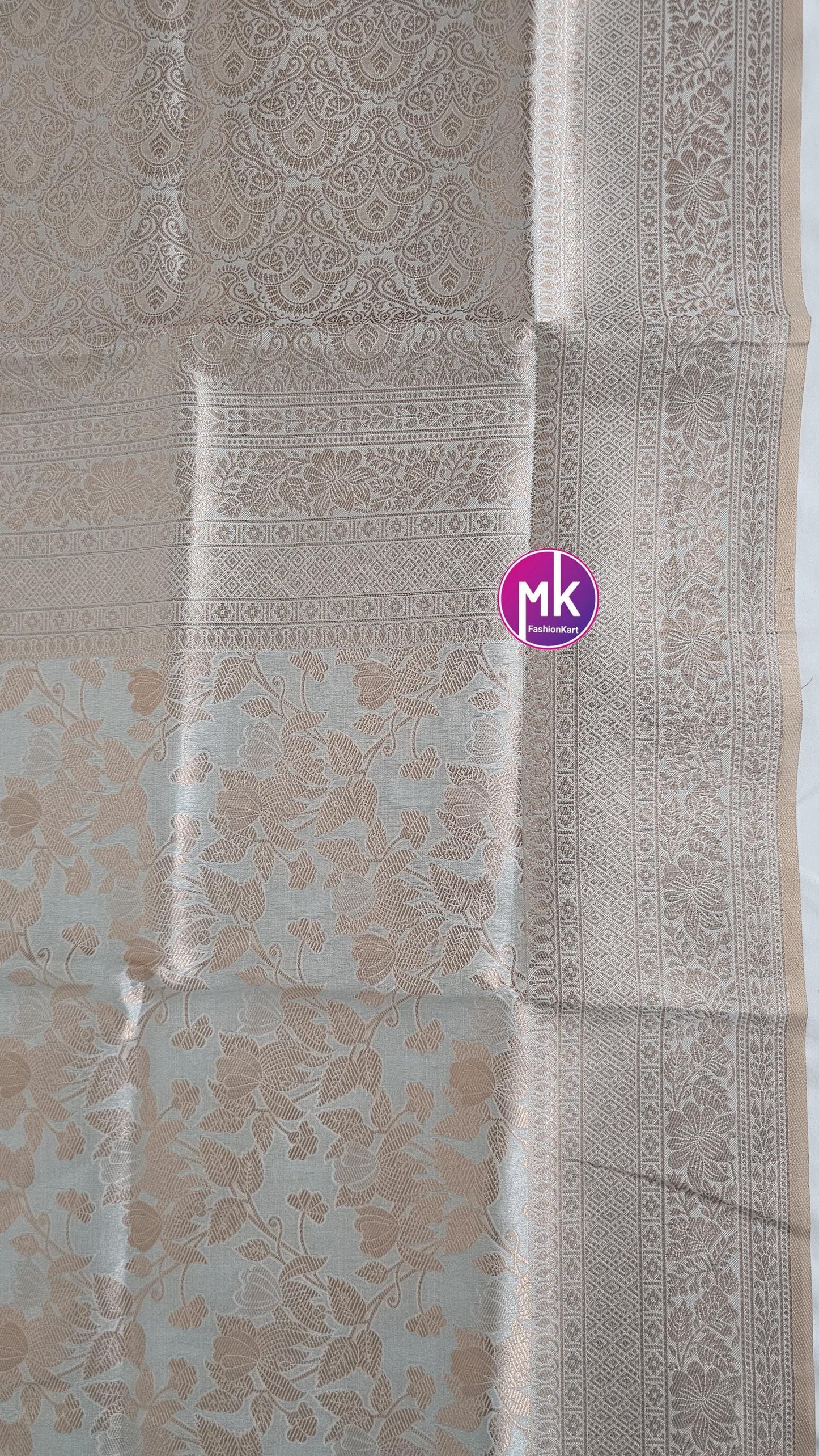 Flower and leafy designed Fancy Tissue Silk Pastel Gray with Silver color saree with Running blouse - Partywear Saree - MK Fashionkart