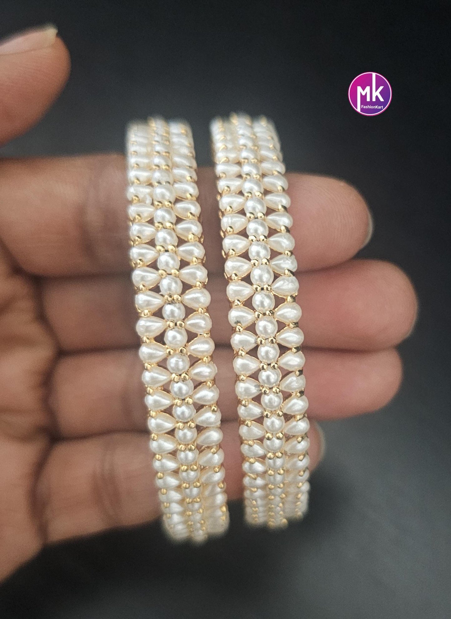 Hyderabad pearl premium gold finish Bangles - Set of 2 bangles - Size 2.6 and 2.8 - Fashion Jewelry - MK Fashionkart