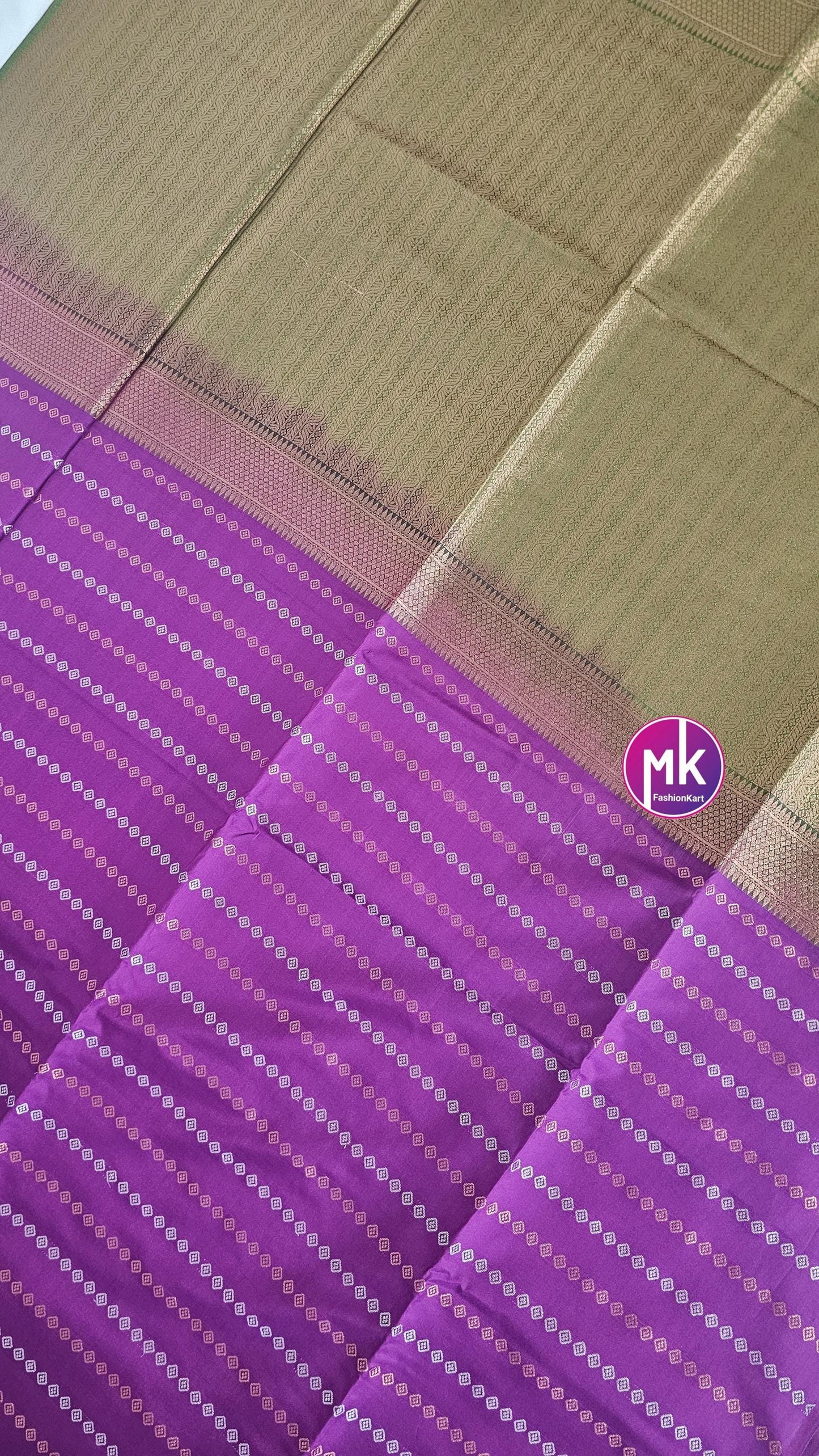 Fancy Art Silk Purple with Olive green color saree w Running blouse - Saree with running blouse - Partywear Saree - MK Fashionkart