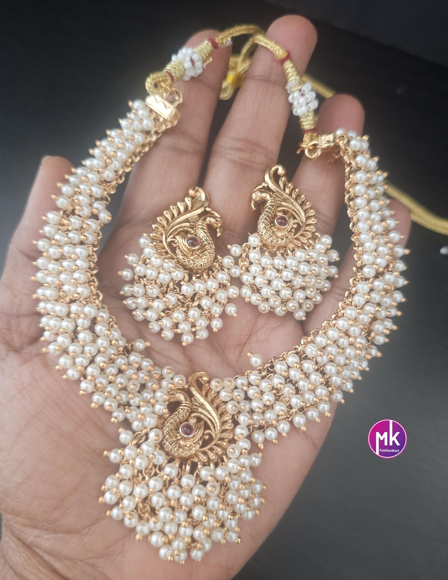 Peacock design premium quality matte finish necklace with matching big Earrings - Fashion Jewelry - MK Fashionkart