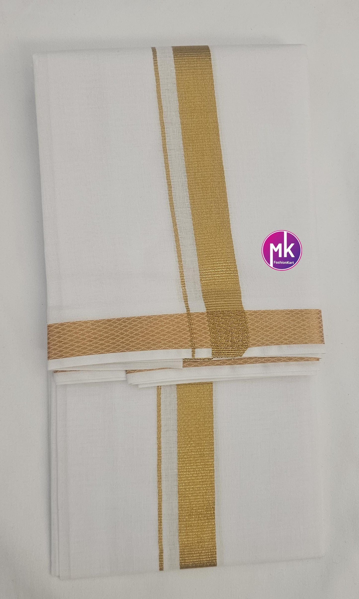 Men's Silk Cotton Dhothi/Vesti w Towel/Angavasthram (w Fastner) - Adult and Teenager Dhothi - size adjustable - 24/26, 28/30, 32/34, 36/38